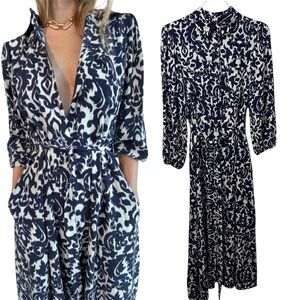 Zara Emilie Dress in White and Blue Print Size Large